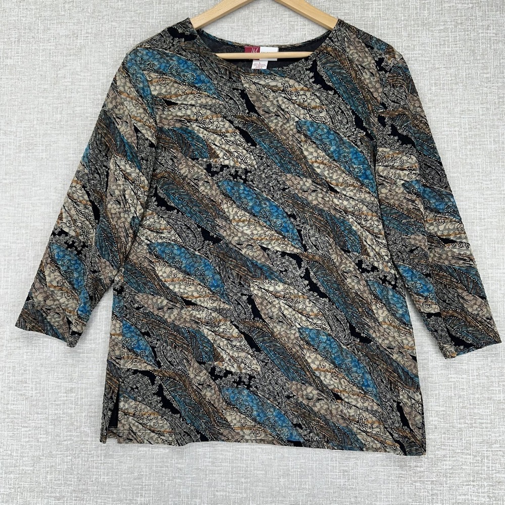 JM Collection Blouse Womens Petite Large Multicolor‎ Paisley 3/4 Sleeve Tunic